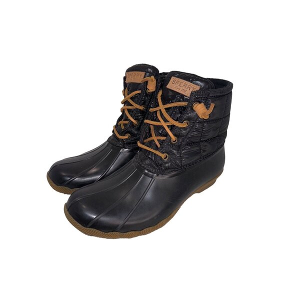 Sperry Womens Saltwater Duck Boots Black Leather Waterproof Size 9 Outdoor Shoe - Picture 1 of 12